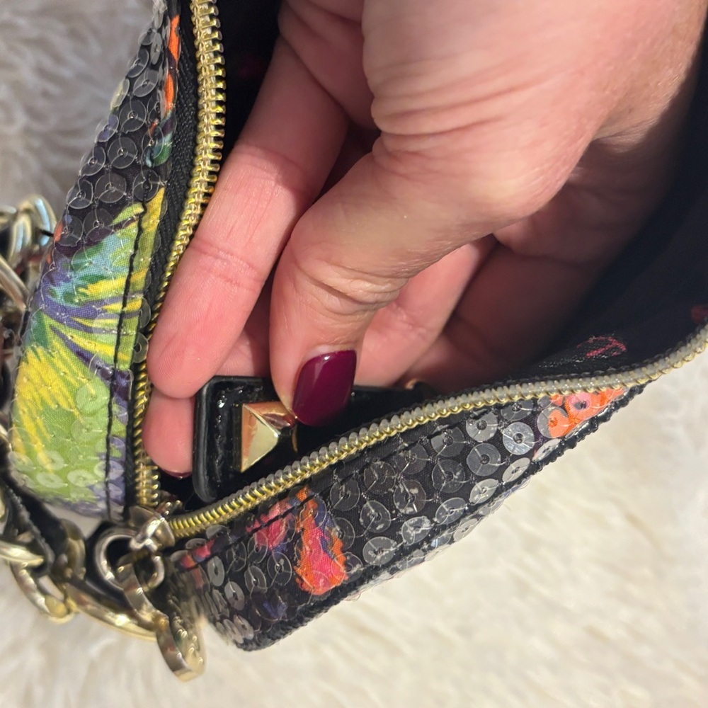 BETSEY JOHNSON Butterfly Heart Shaped Sequin Shoulder Bag Long Strap Small Purse - Picture 8 of 11